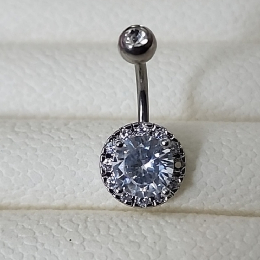 BELLY BUTTON RING Surgical STEEL 14G 3 Tier Crystal Diamond